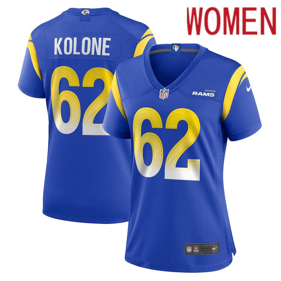 Women Los Angeles Rams 62 Jeremiah Kolone Nike Royal Team Game Player NFL Jersey